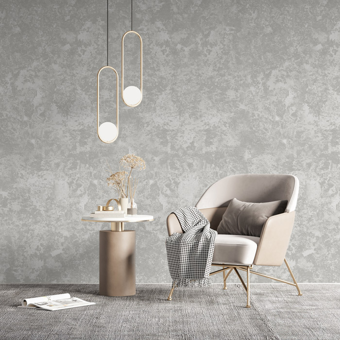 Elegant modern interior with textured wallpaper